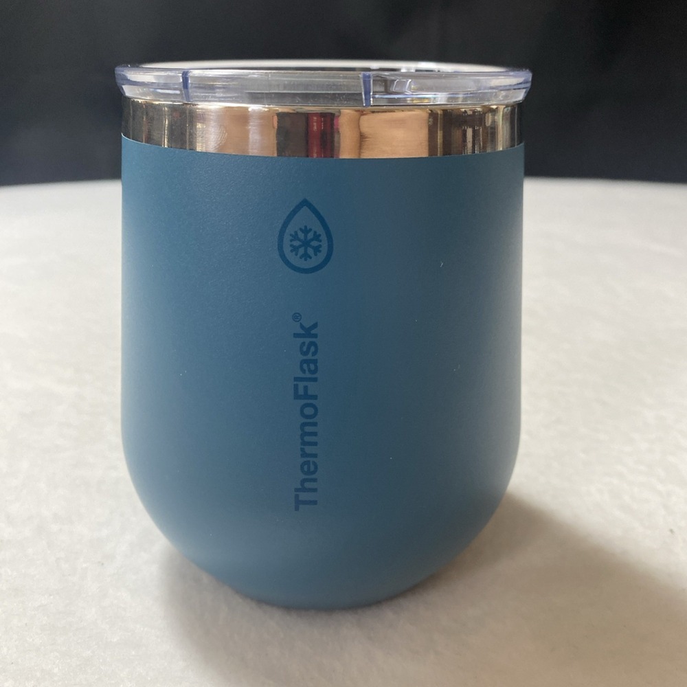 Thermoflask Wine Tumbler‎ Cup Double-Wall Cold Hot Blue with Lid 12 oz